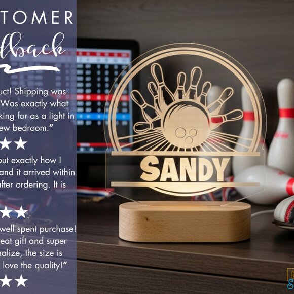 Bowling Night Light – Personalized LED Lamp for Players & Fans - Picture 7 of 8